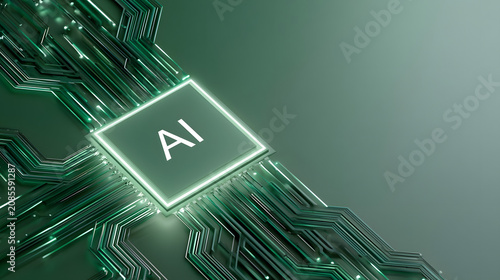 AI Chip Green Background with Copy space
