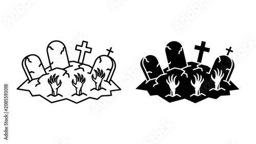Εκτύπωση καμβά Zombie Apocalypse Graveyard: The dead rise from their graves in a spooky graveyard, with skeletal hands reaching out from the soil amidst weathered tombstones and crosses, creating a chilling scene