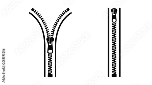 Two black zipper icons displayed as flat vector graphics on a plain light grey background
