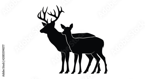 Bild auf Leinwand Deer Silhouette Against A White Background Wildlife Illustration