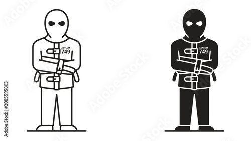 Fotografía Psychiatric Patient Illustration: A symbolic illustration depicting a person in a straitjacket, arms bound, representing confinement and mental health struggles
