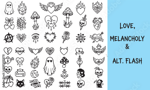 Collection Of Hand drawn Flash Tattoo Style Vector Illustrations
