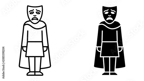 Canvas-taulu Sadness and Comedy Masks Icon: A stark representation of theatrical masks, one in outline and the other solid black, both depicting a sorrowful expression