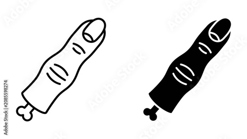 Foto Severed Finger Icon Set: A collection of stylized icons depicting a severed finger, complete with a bone at the end, presented in both outline and solid black variations for versatile design use