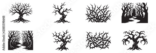 Halloween Elements Set, Trees and Forest Paths Elements Set