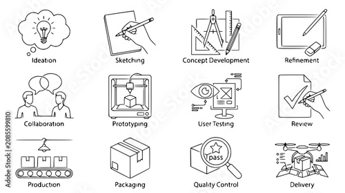 Photos Product Development Process Icons: Ideation, Sketching, Prototyping, Testing, Pr