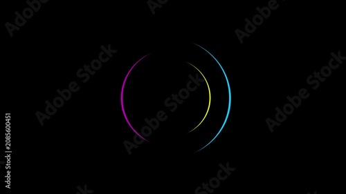 Circular motion of neon stripes on a black background