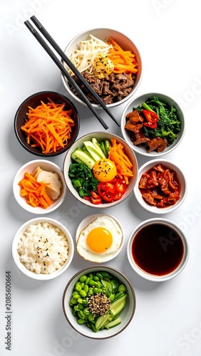 Colorful healthy food bowls with fresh ingredients.