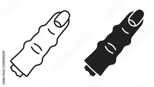 Foto Severed Finger Icon: A creepy severed finger depicted in both line art and solid black silhouette, perfect for Halloween or horror-themed graphics