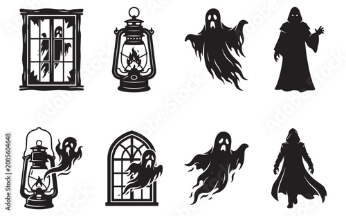 Ghost and Lantern Halloween Elements Set