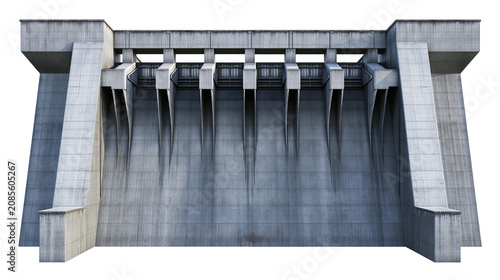 Foto Concrete dam structure with spillways and buttresses
