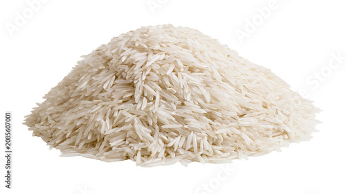 Pile of uncooked white basmati rice grains
