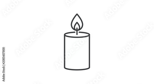 Fotografie Line art candle with flame a simple black silhouette on a white background lit w