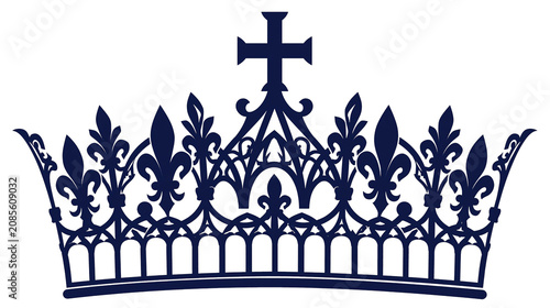 Quadro em tela Royal dark blue crown with fleur de lis and cross