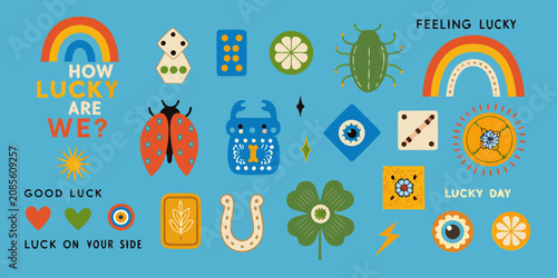 Fotografie lucky charms collection flat vector charm icons