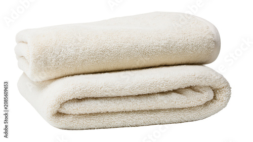 Cuadro en lienzo Stack of two fluffy cream colored bath towels