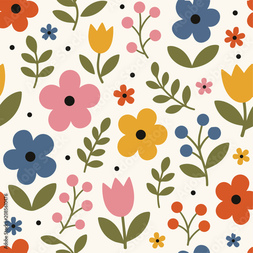 ScandinavianFolkFloralBotanicalSeamlessVectorPatternMarimekkoInspiredNordicWallpaper