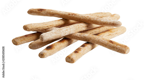 Photos Stack of baked breadsticks with golden brown crust and toasted marks