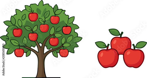 Konstfotografi Garden apple tree graphic element with fresh sweet organic harvest food and sepa