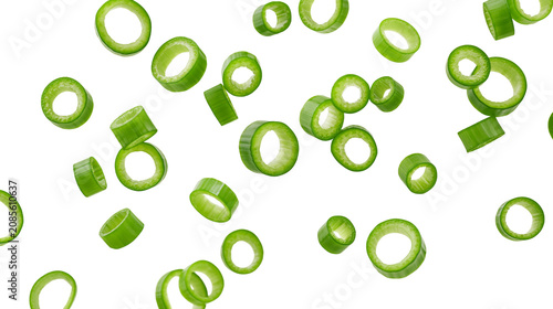 Bild auf Leinwand Scallion rings and pieces scattered