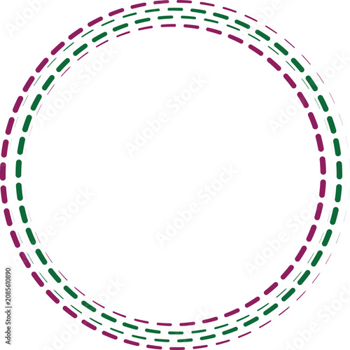Circular Dashed Frame Vector with Green and Purple Concentric Stitched Line Borders