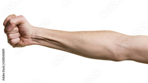 Foto Human arm with clenched fist, showing muscles and veins