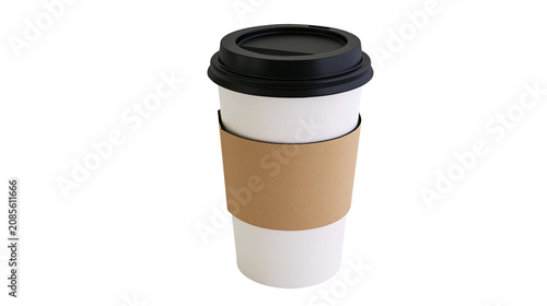 Cuadro en lienzo White paper coffee cup with black lid and brown sleeve