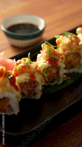 Vegetarian Sushi Roll Slow Panning Video Japanese Cuisine
