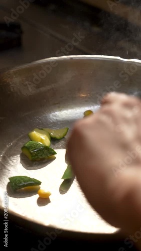 Mixed Vegetables Sautéing in Hot Pan Video with High Heat Cooking