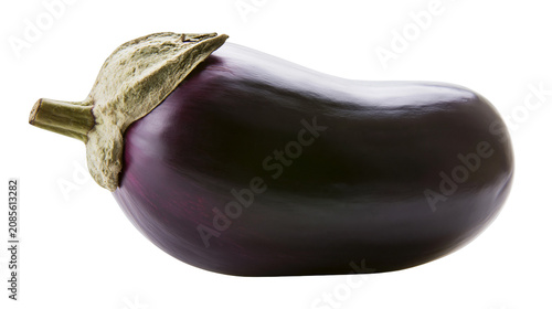 Photography Dark purple eggplant with green stem and calyx