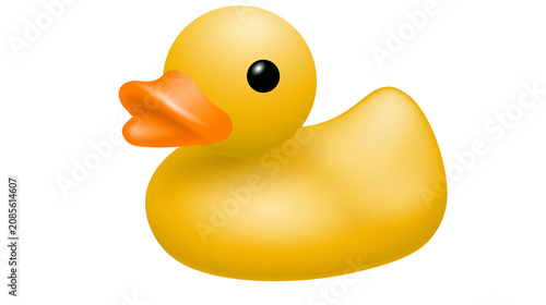 Tableau sur toile Yellow rubber duck with orange beak and black eye