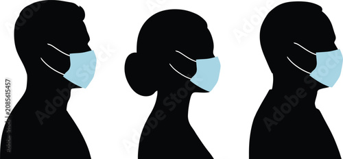 Billede på lærred Silhouettes of people wearing face masks