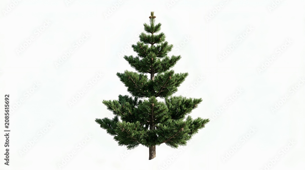 Fototapeta premium Lush green pine tree isolated on a solid white background, perfect for nature graphics or christmas holiday designs.