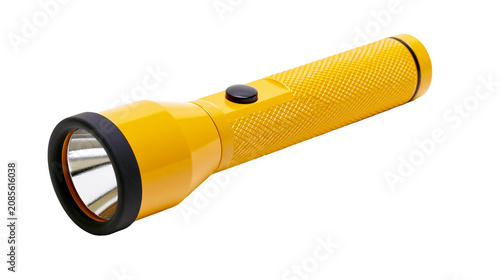 Tableau sur toile Yellow metal flashlight with black grip and button