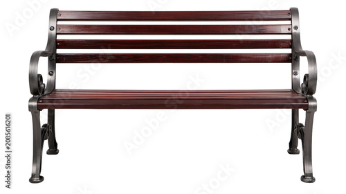 Foto Wooden park bench with ornate metal legs and armrests