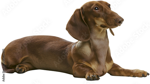 Tableau sur toile Brown dachshund dog lying down, studio shot