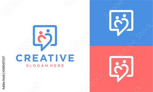 Fotografie Chat bubble logo with heart and people figures representing community care suppo