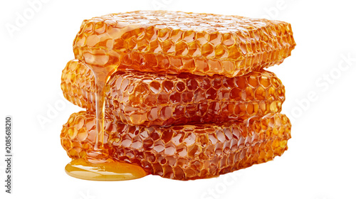 Tableau sur toile Stack of fresh honeycomb dripping with golden honey