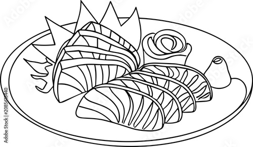 Bild auf Leinwand Salmon Sashimi Plate Illustration - Fresh Fish Slices