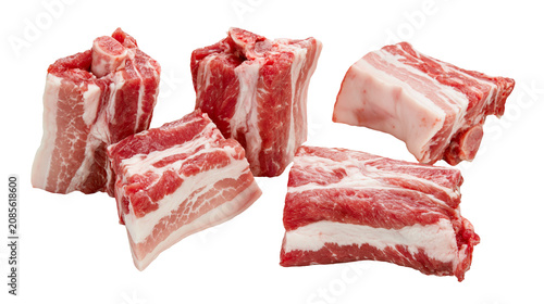 Photos Raw pork belly ribs with layers of meat and fat