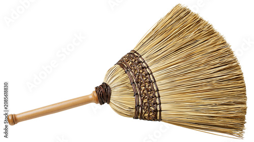 Photos Natural broom with wooden handle and woven binding