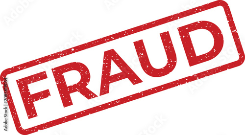 Obraz na płótnie Red grunged rubber stamp displaying the word FRAUD, symbolizing deception, disho