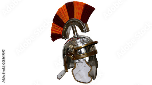 Fotografie Roman Centurion Helmet with Red and Orange Crest