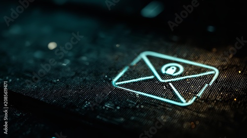 Glowing email icon pulses softly on dark screen surface