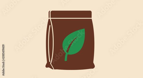 A brown paper bag with a green leaf icon on a light background