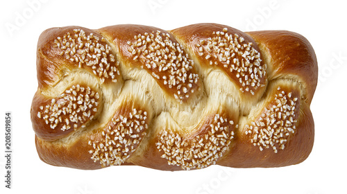 Quadro su tela Golden brown braided challah bread with white sugar crystals