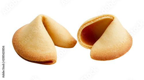 Bild auf Leinwand Two golden brown fortune cookies with crisp edges and hollow centers