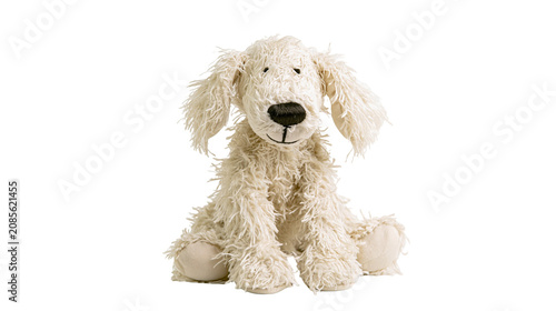 Bild auf Leinwand Fluffy cream-colored stuffed dog toy with shaggy fur