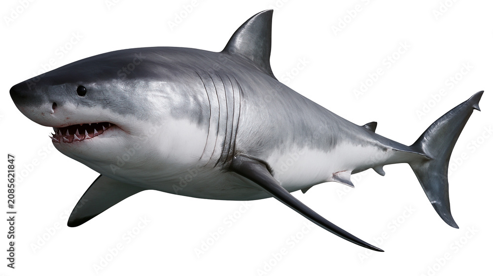 Fototapeta premium Great white shark with open mouth and sharp teeth