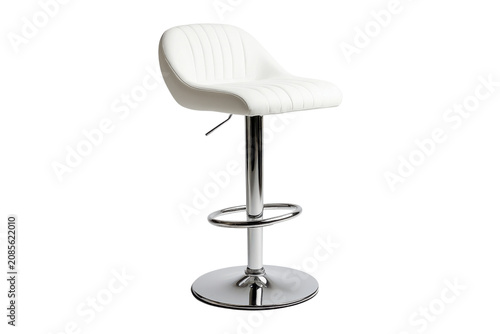 White Leather Upholstered Counter Stool With Polished Chrome Base On Black Background chair seat
